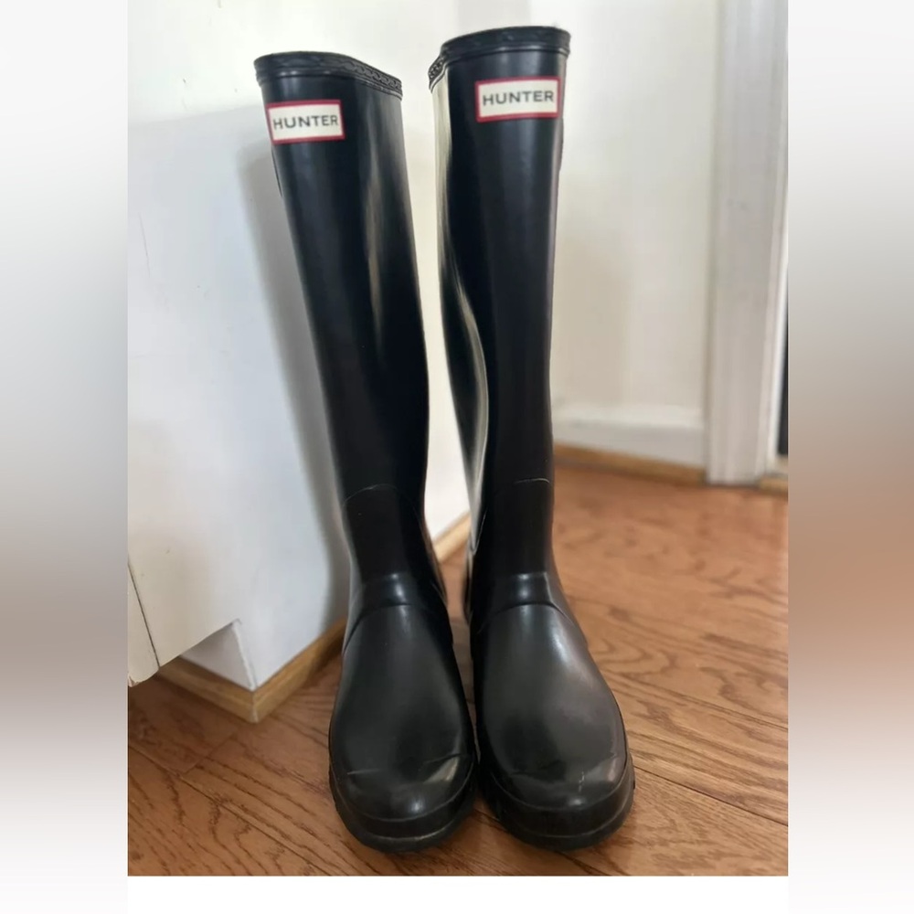 Hunter Original Tall Adjustable Rain Boots Black W 8 M7 EU39 Good Conditi
